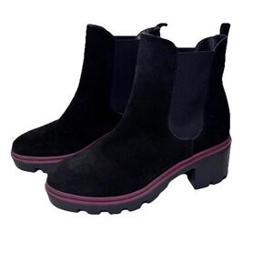 Antonio de Faria Black Suede Chelsea Boots Chunky Lug Sole Block‎ Heel US 9